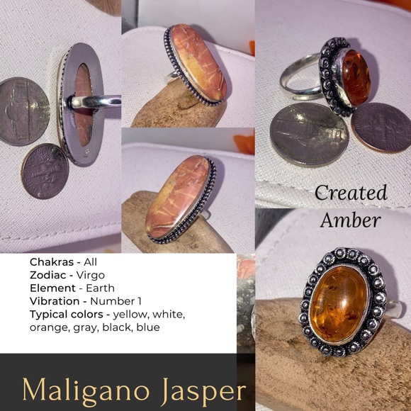 6pcs Handmade Ring Set Mookaite Jasper Purpurite Amber Gemstone - Picture 5 of 9